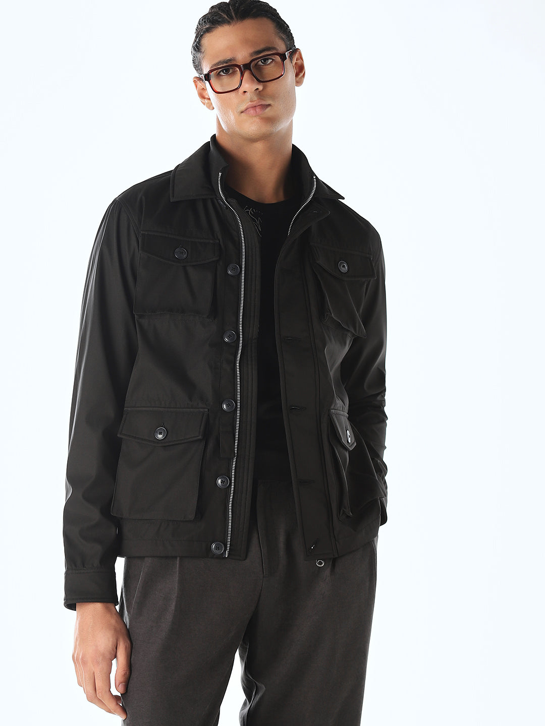 Multi-Pocket Buttoned Jacket - S