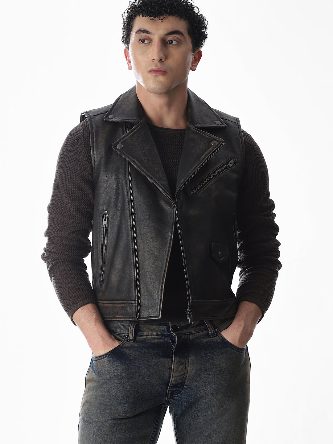 Sleeveless Derby Premium Leather Jacket - L
