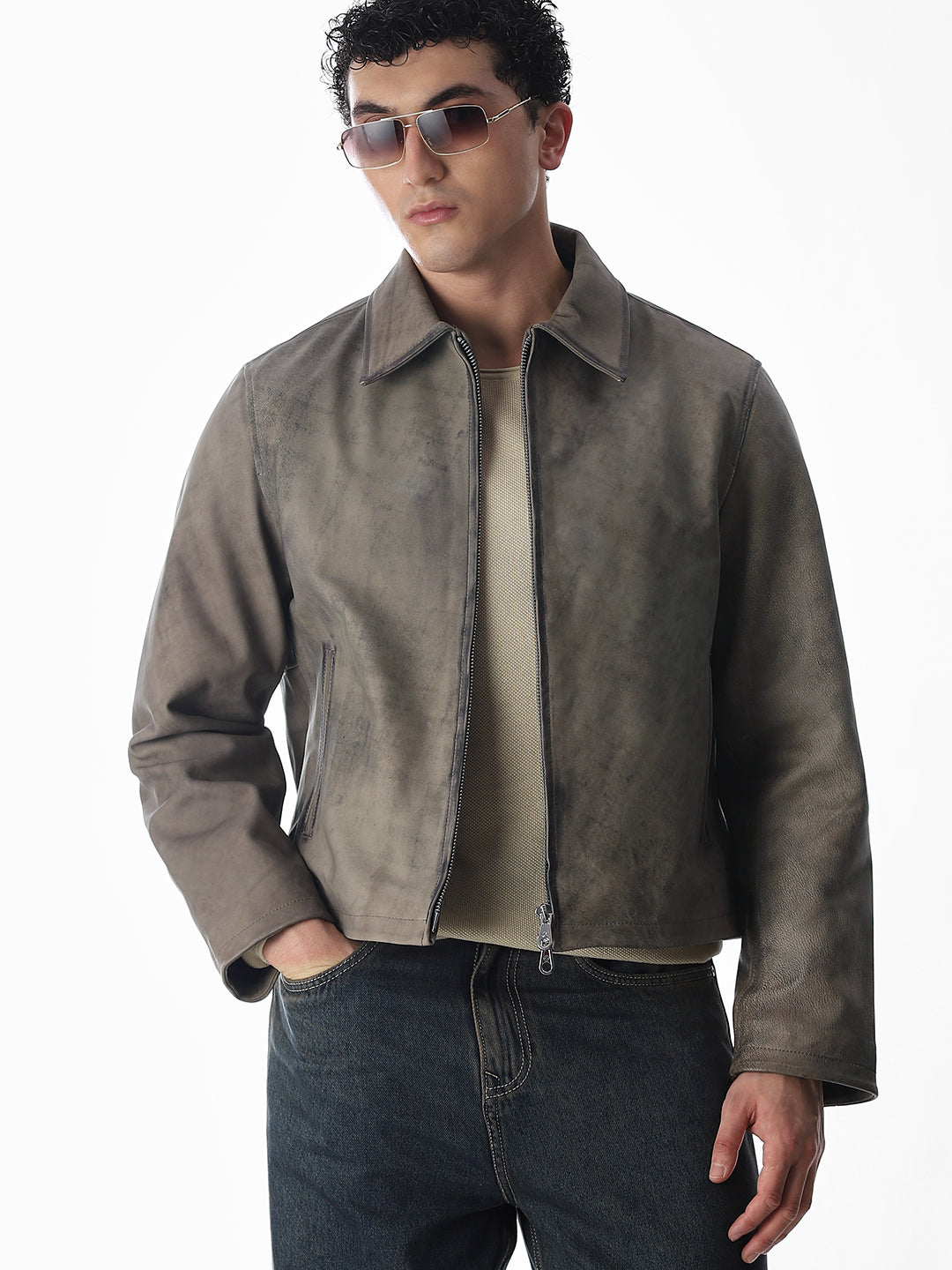 Grey Stanley Leather Jacket - XL