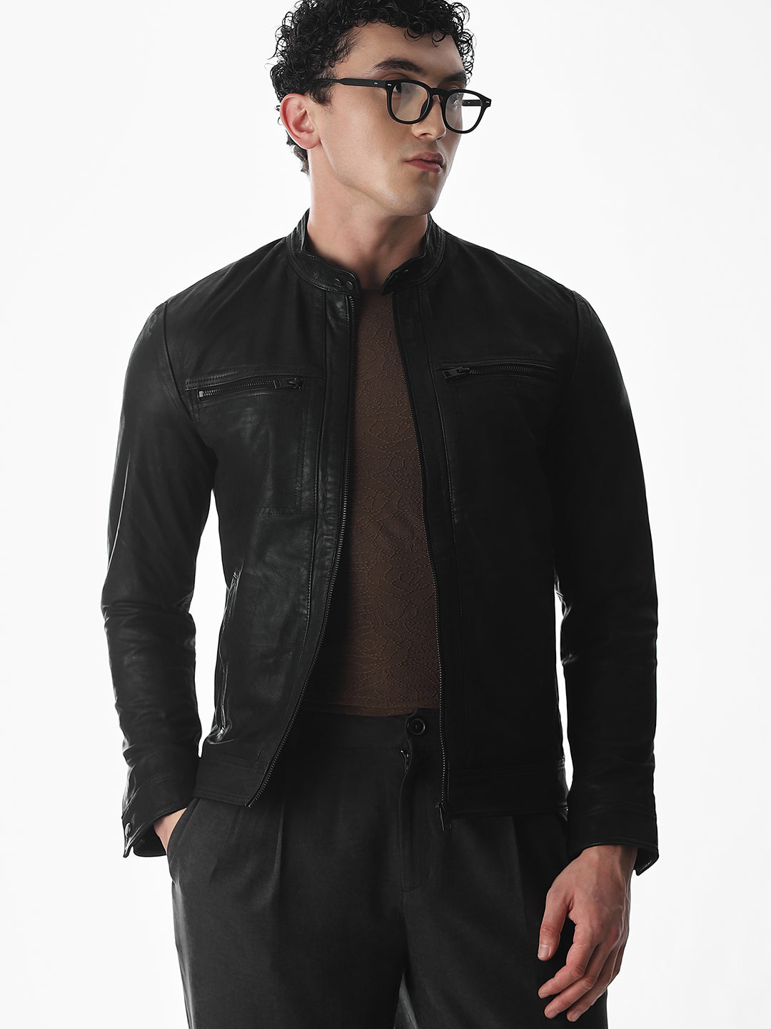 Classic Black Leather Jacket - S