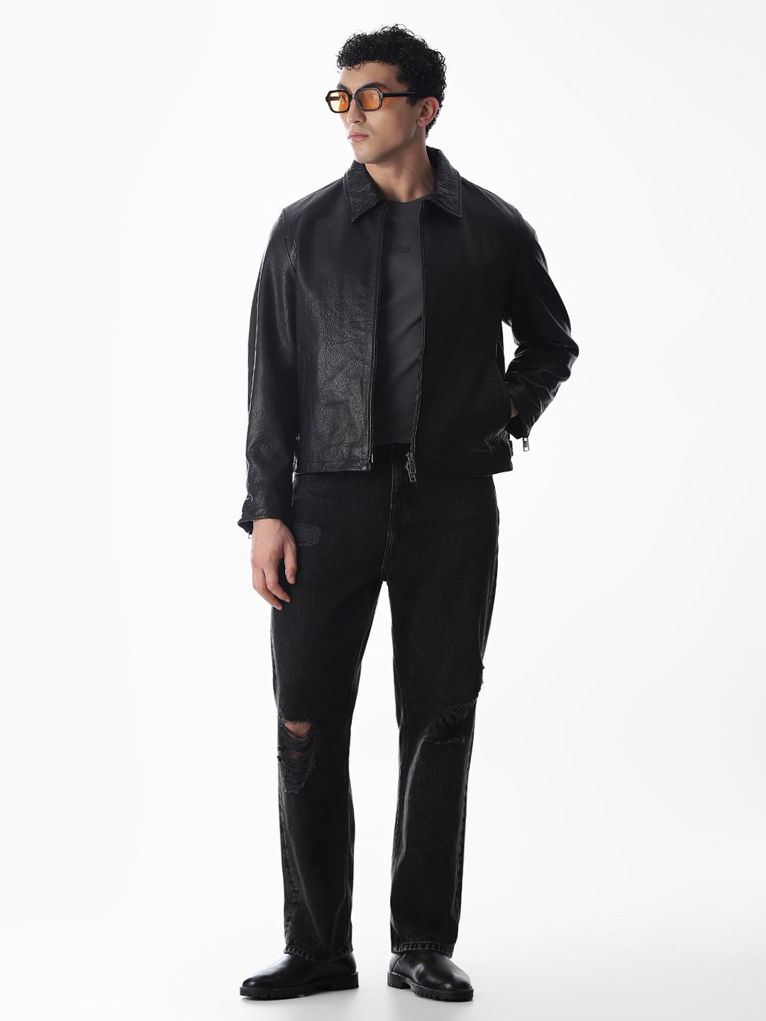 Black Textured Leather Jacket