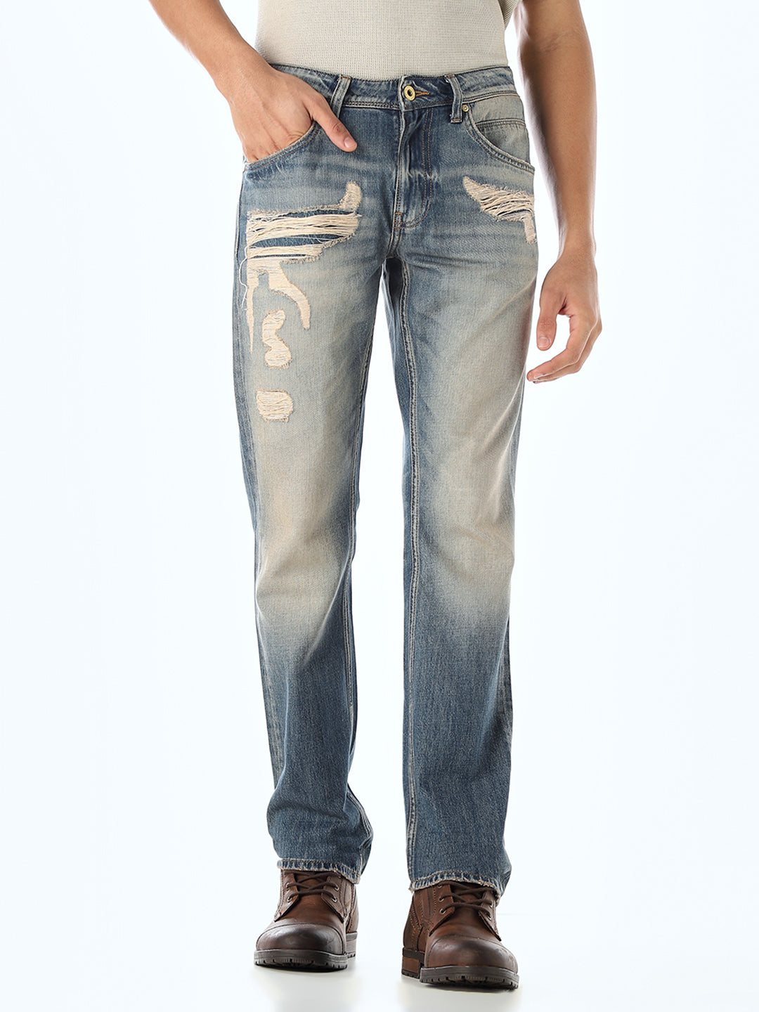 Heavily Distressed Clark Regular Fit Jeans