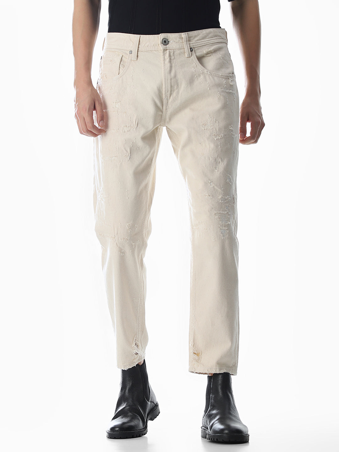 Ecru Distressed Frank Anti Fit Jeans - 28/30