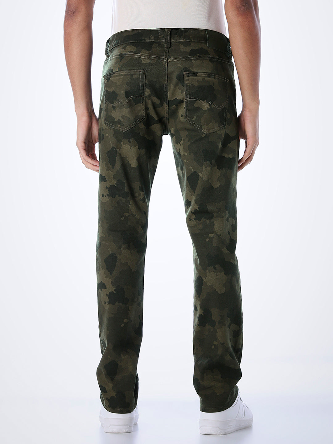 Olive Green Camo Print Slim Fit Jeans