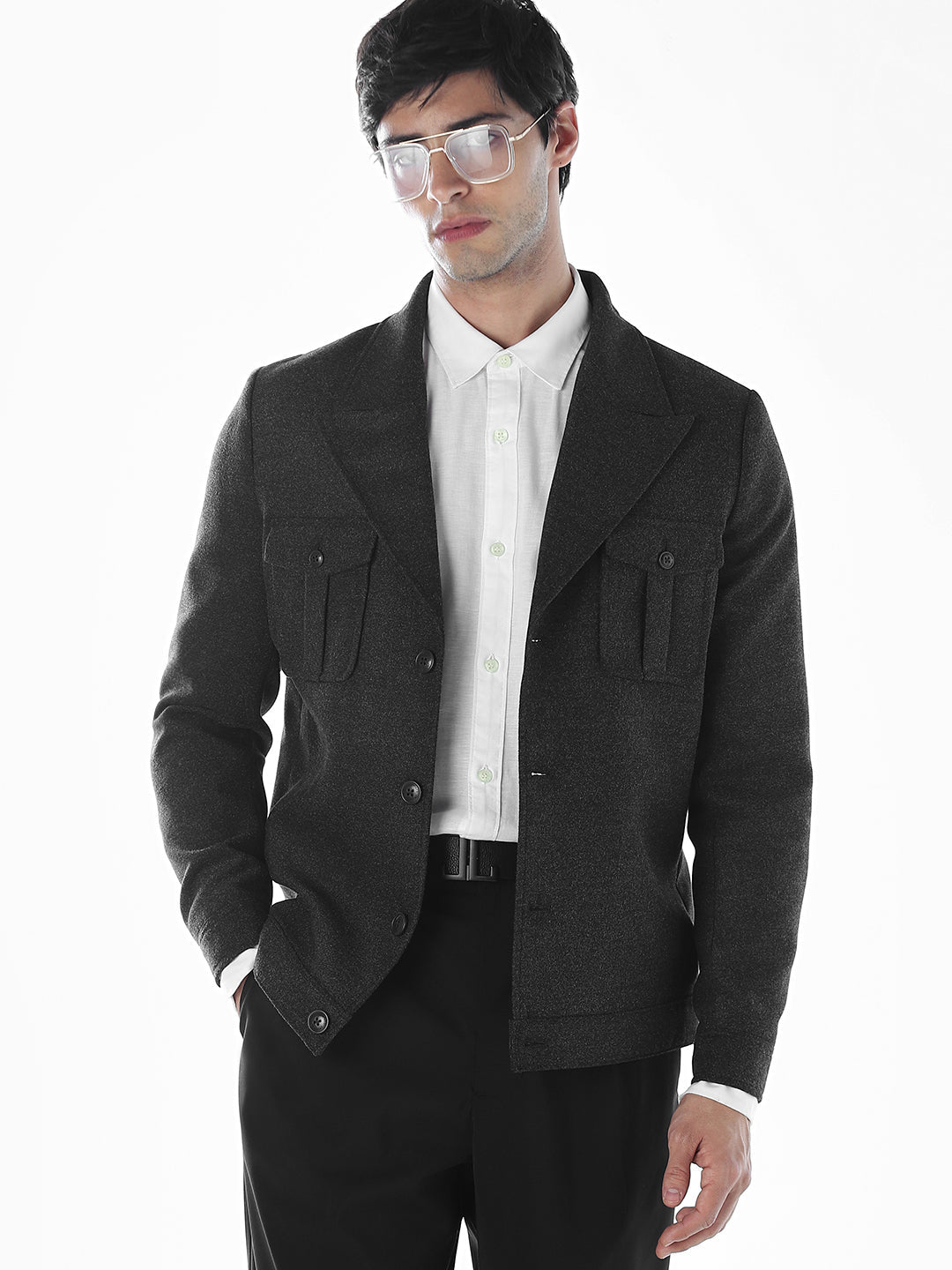 Notched Lapel Slim Fit Jacket - S