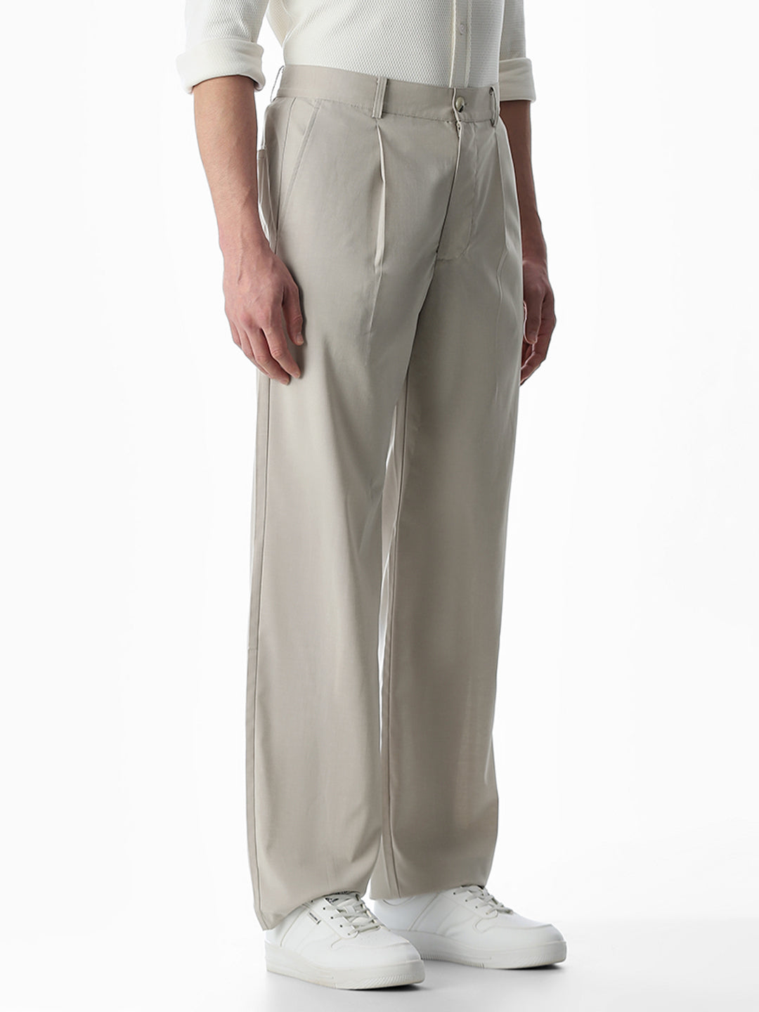 High Rise Loose Fit Pants - Beige