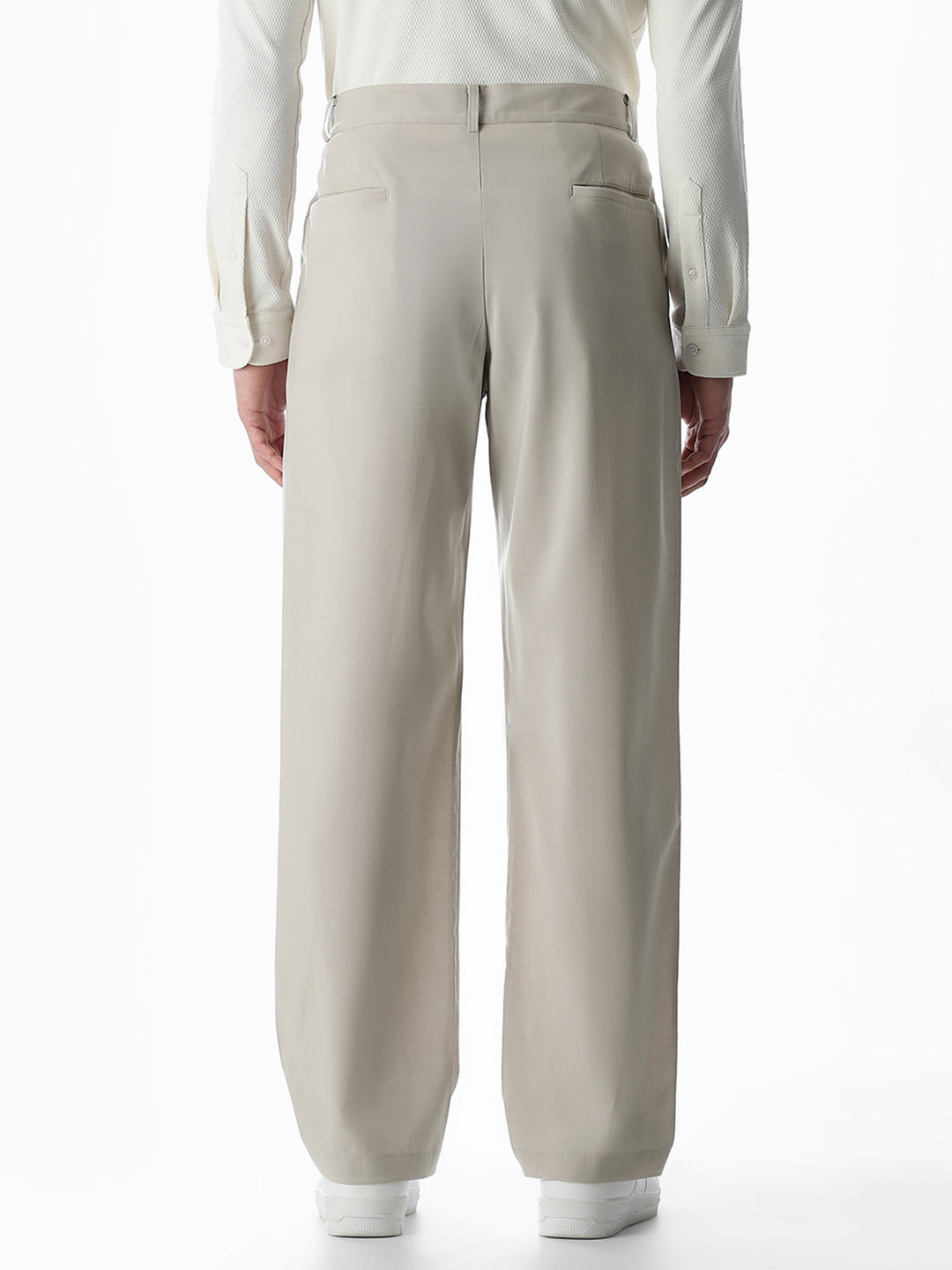 High Rise Loose Fit Pants - Beige