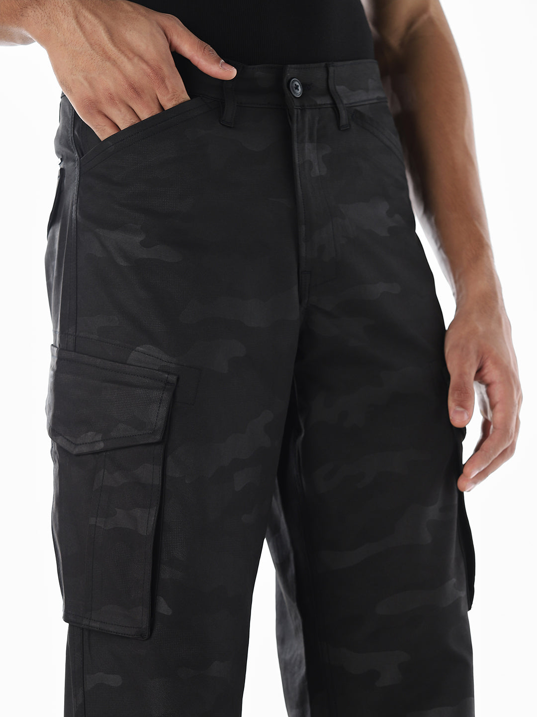 Black Camo Print Cargos