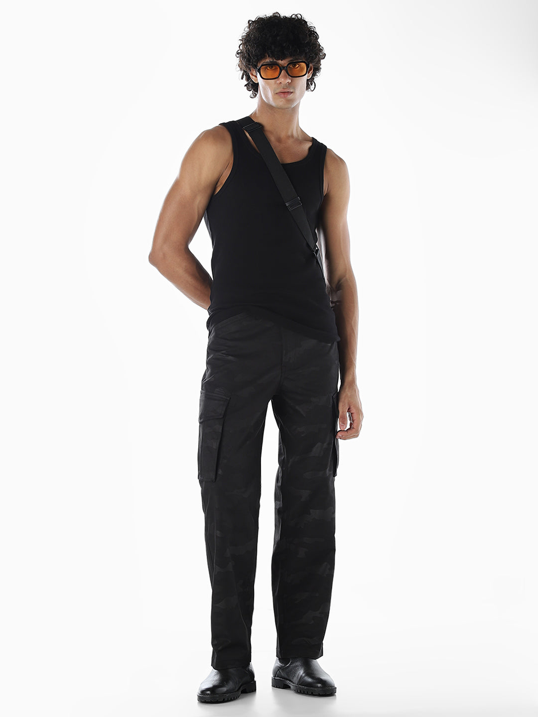 Black Camo Print Cargos
