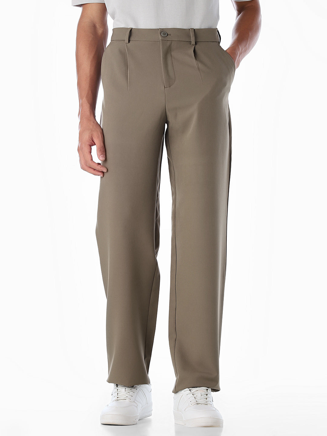 Regular Fit Seoul Pleated Pants - Dark Beige - 28/30
