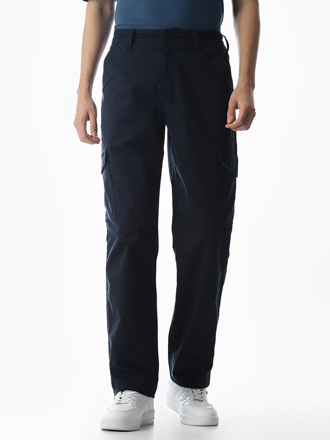 Navy Blue Low Rise Anti Fit Cargos - 28/30