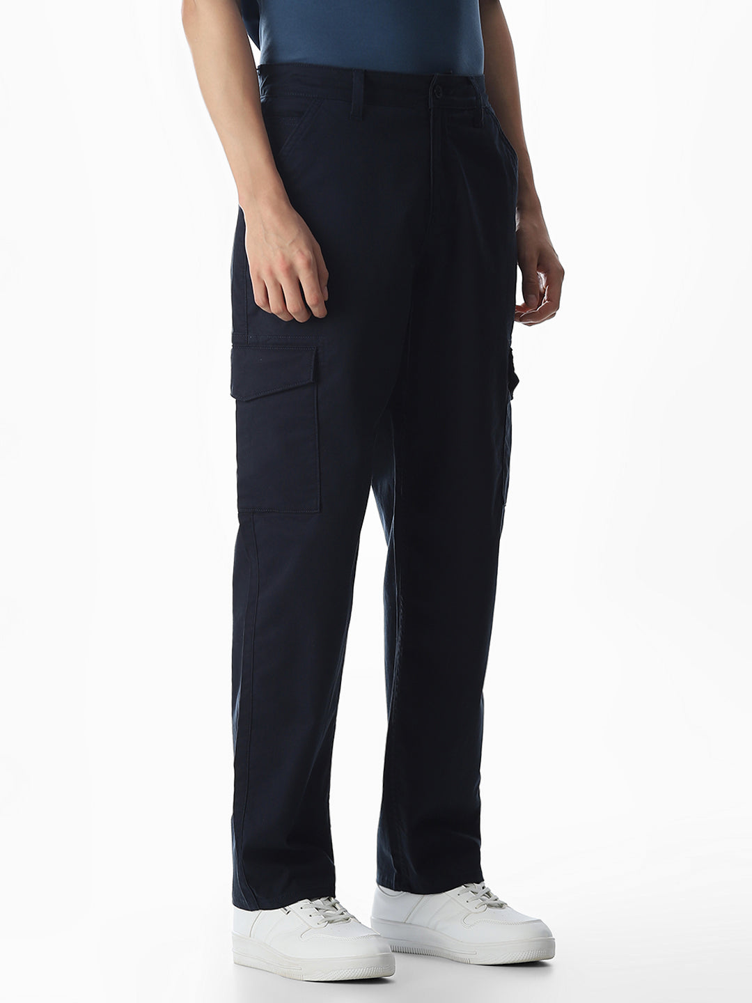 Navy Blue Low Rise Anti Fit Cargos