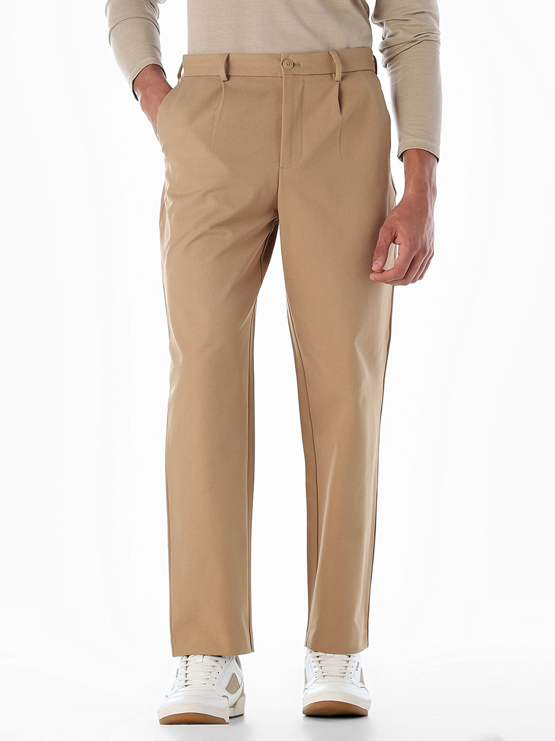 Khaki Mid Rise Wen Pleated Pants