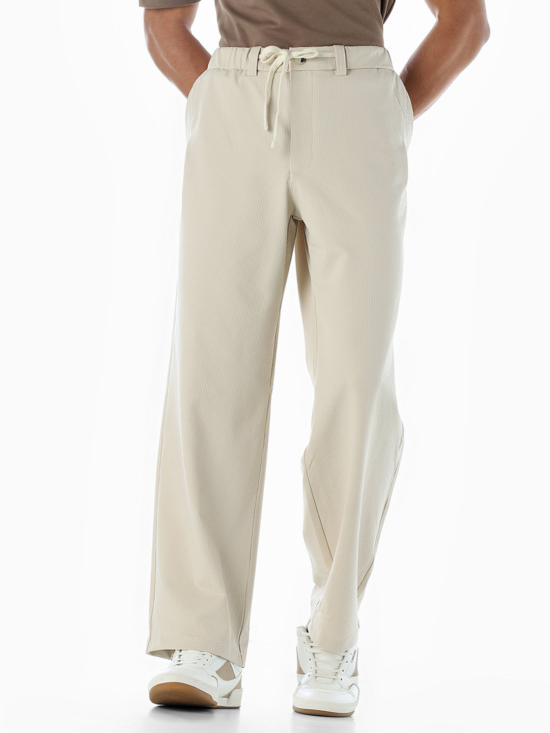 Loose Fit High Rise Pants - Beige - M