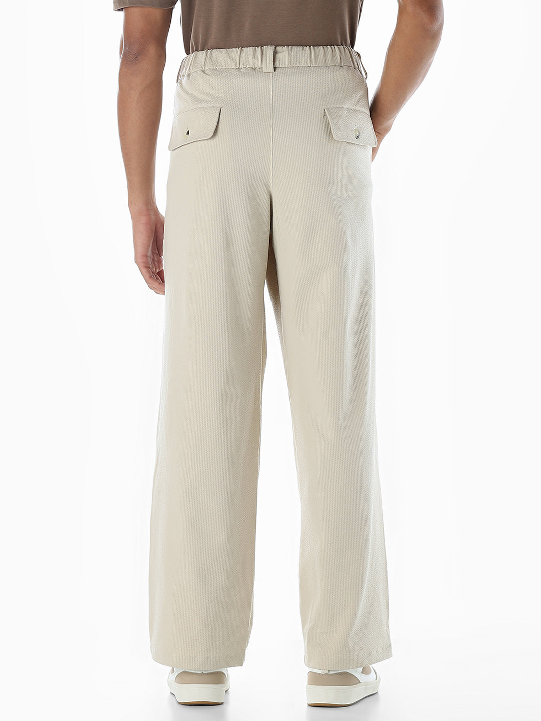 Loose Fit High Rise Pants - Beige