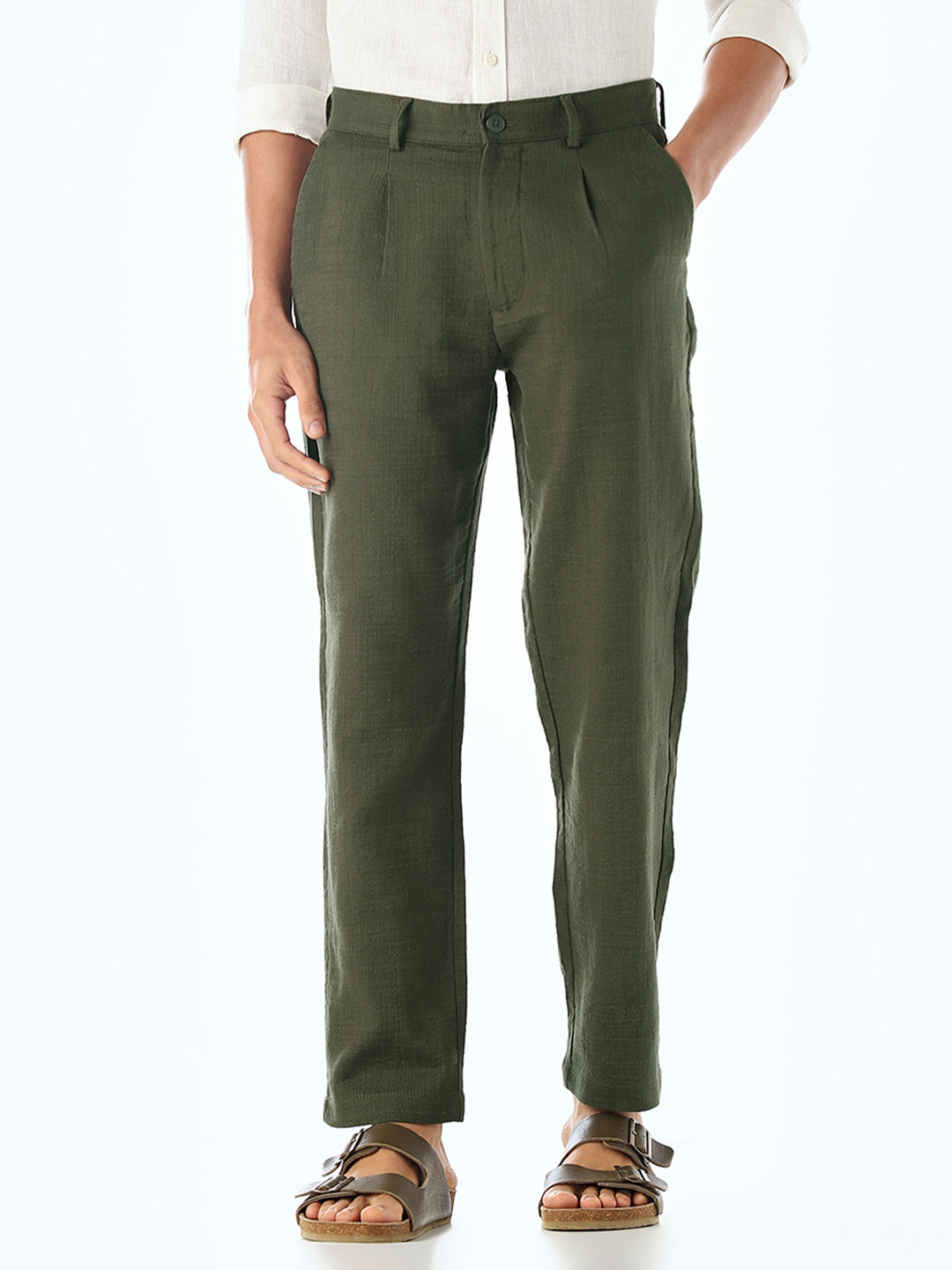 Olive Mid Rise Slim Fit Pants