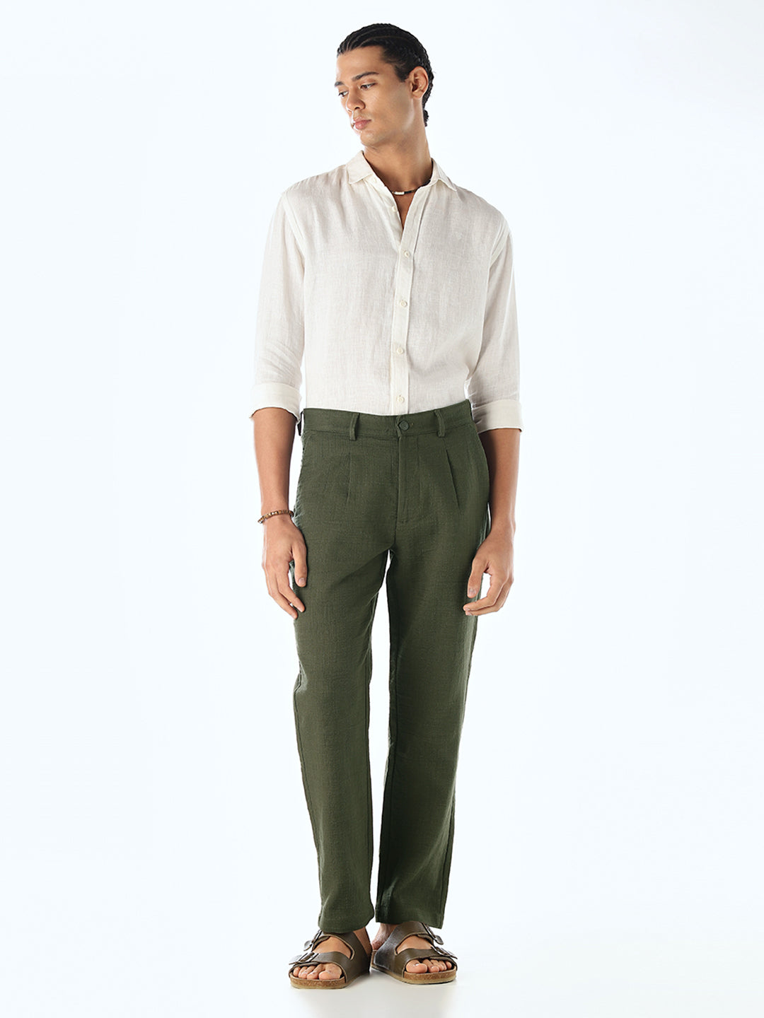 Olive Mid Rise Slim Fit Pants