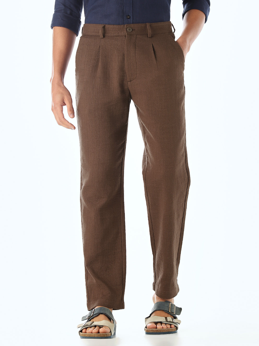 Brown Mid Rise Slim Fit Pants