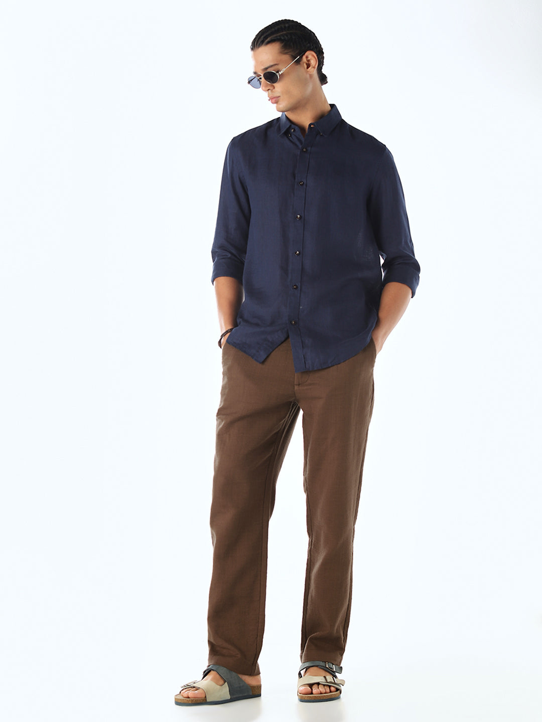 Brown Mid Rise Slim Fit Pants
