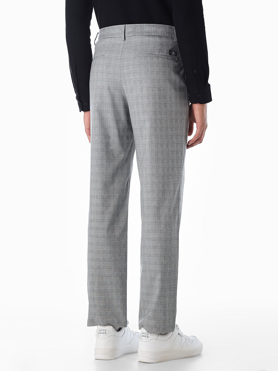Grey Plaid Pleated Pants