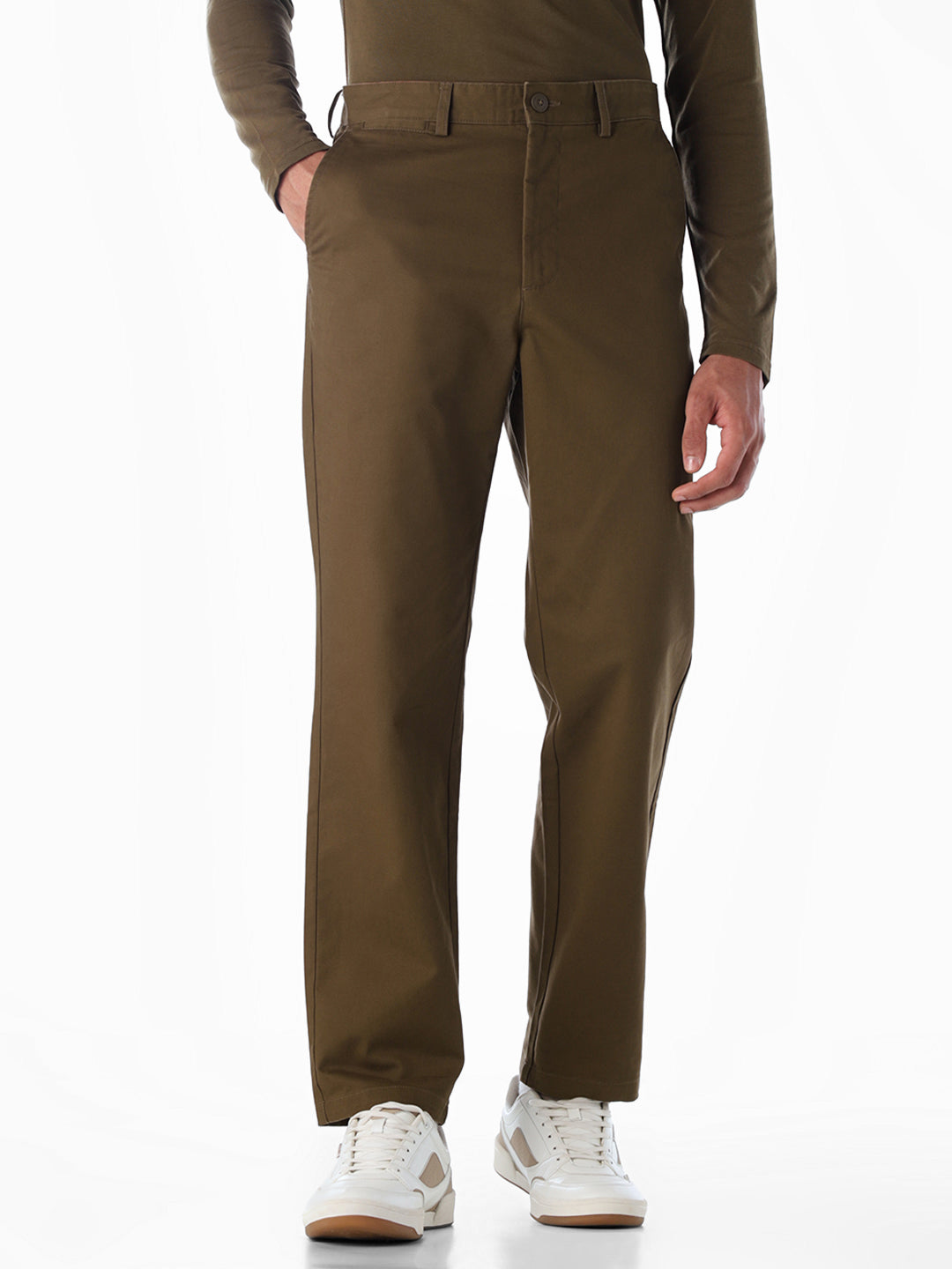 Dull Gold Mid Rise Casual Pants
