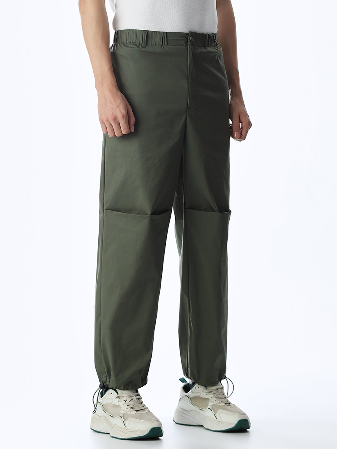 Olive Mid Rise Regular Fit Pants