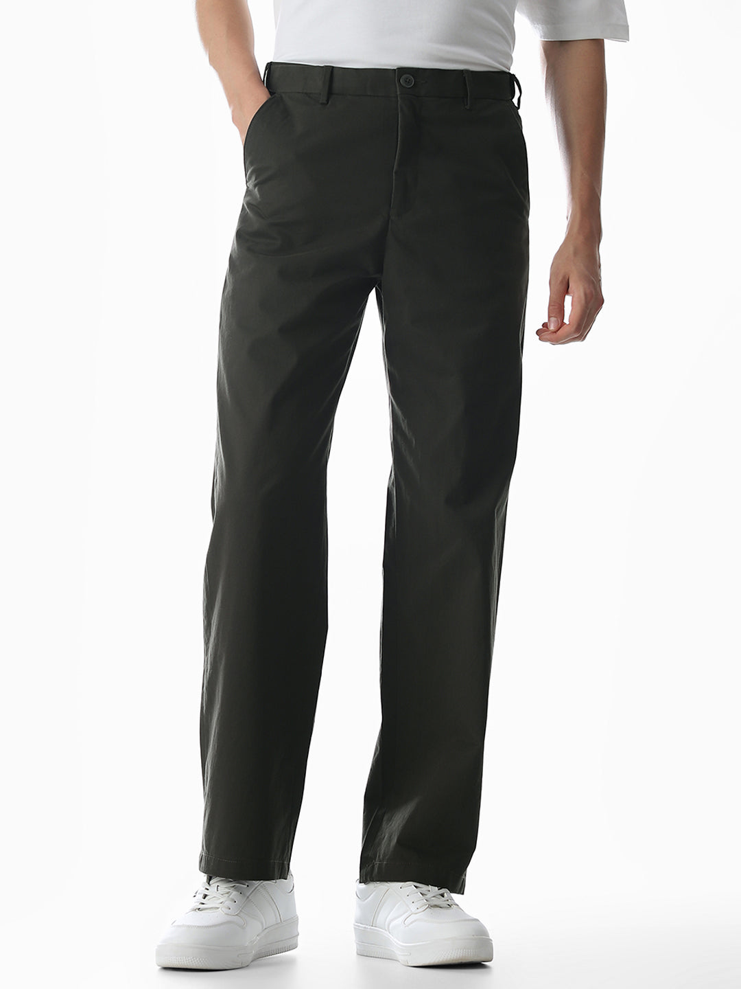 Olive Mid Rise Cotton Stretch Pants - S