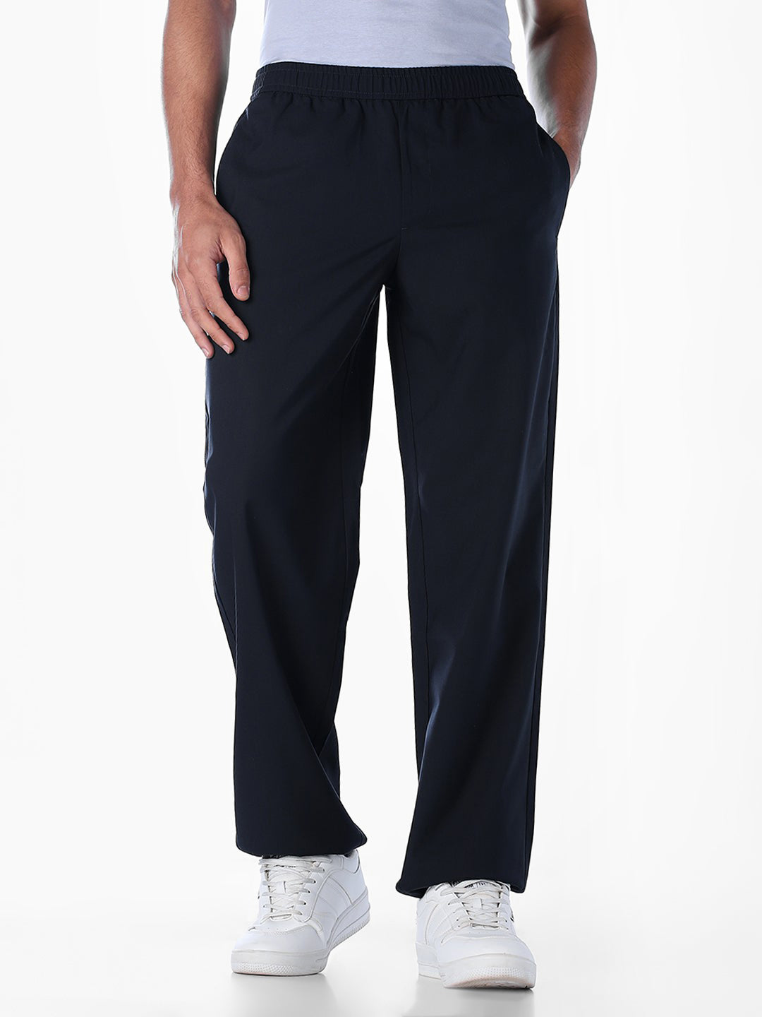 Navy Elastic Waist Jogger Pants