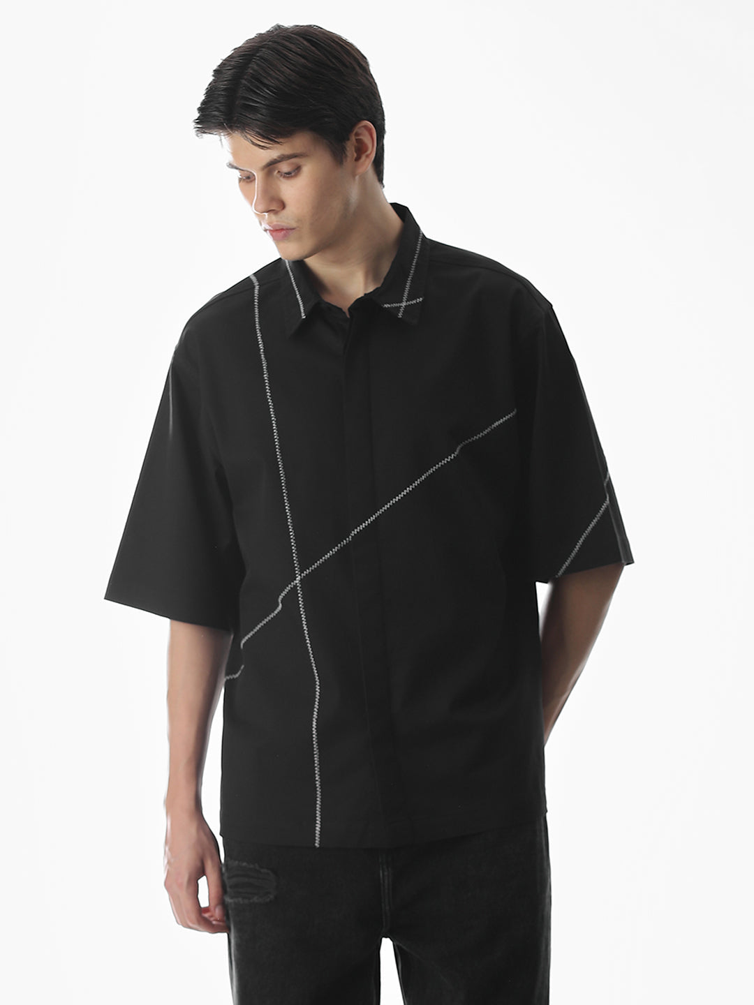 T19054 kooi 24SS EXCESS WESTERN SHIRT 黒2 Buy Black Embroidered Oversized Shirt for Mens Online at