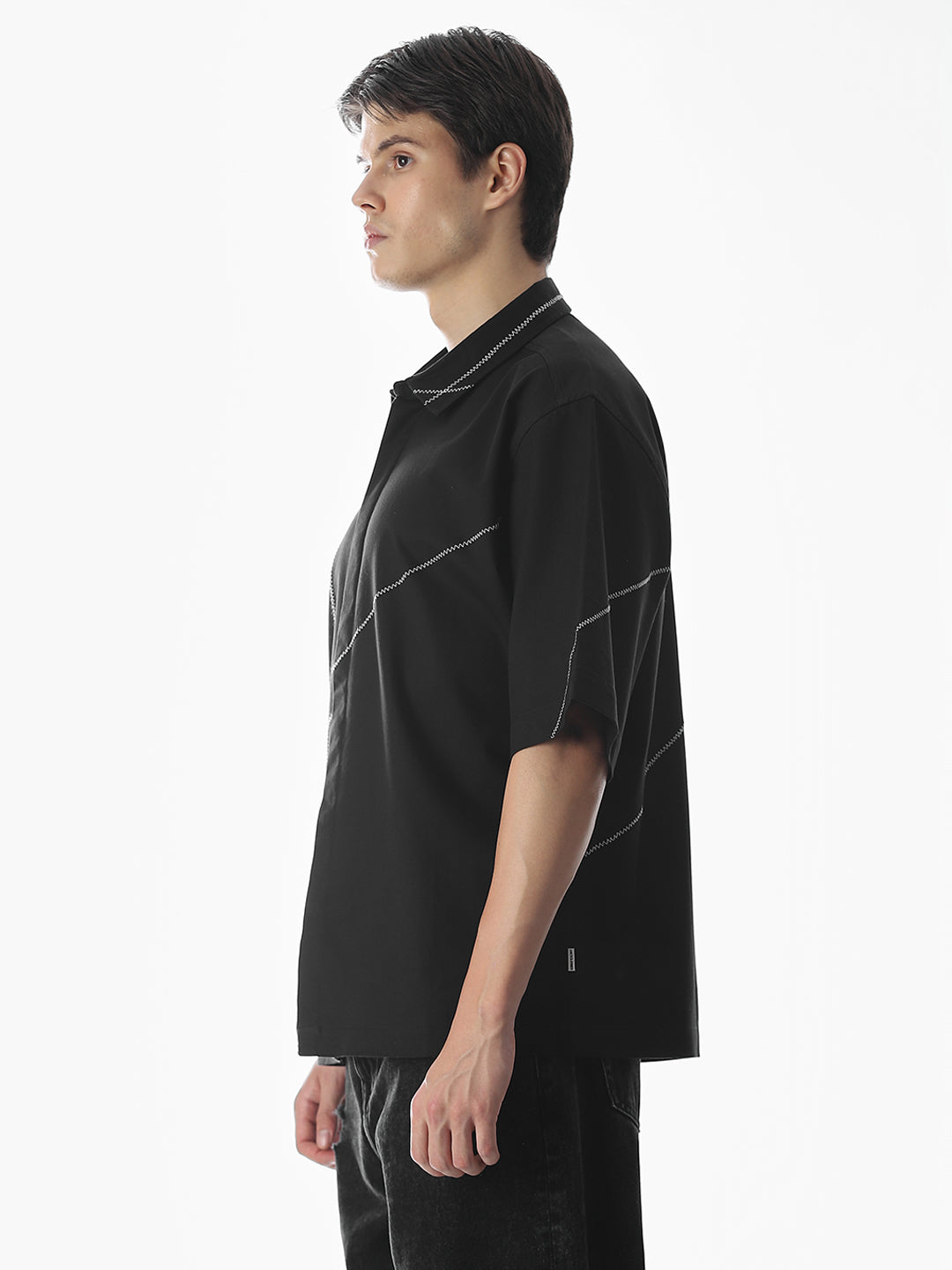 Black Embroidered Oversized Shirt