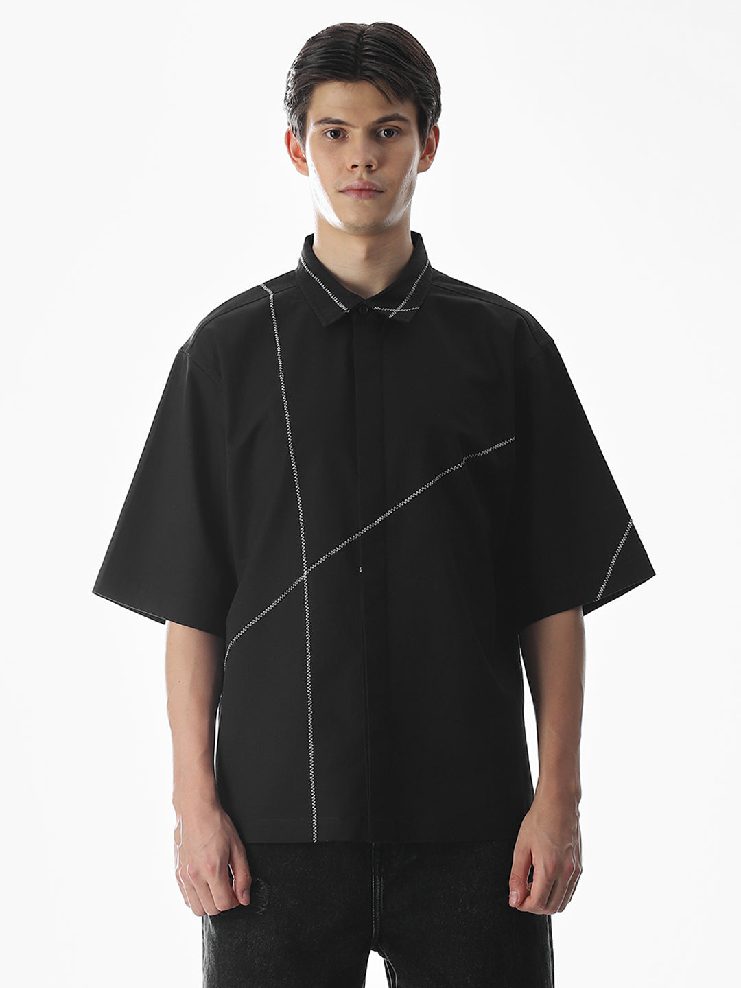 Black Embroidered Oversized Shirt