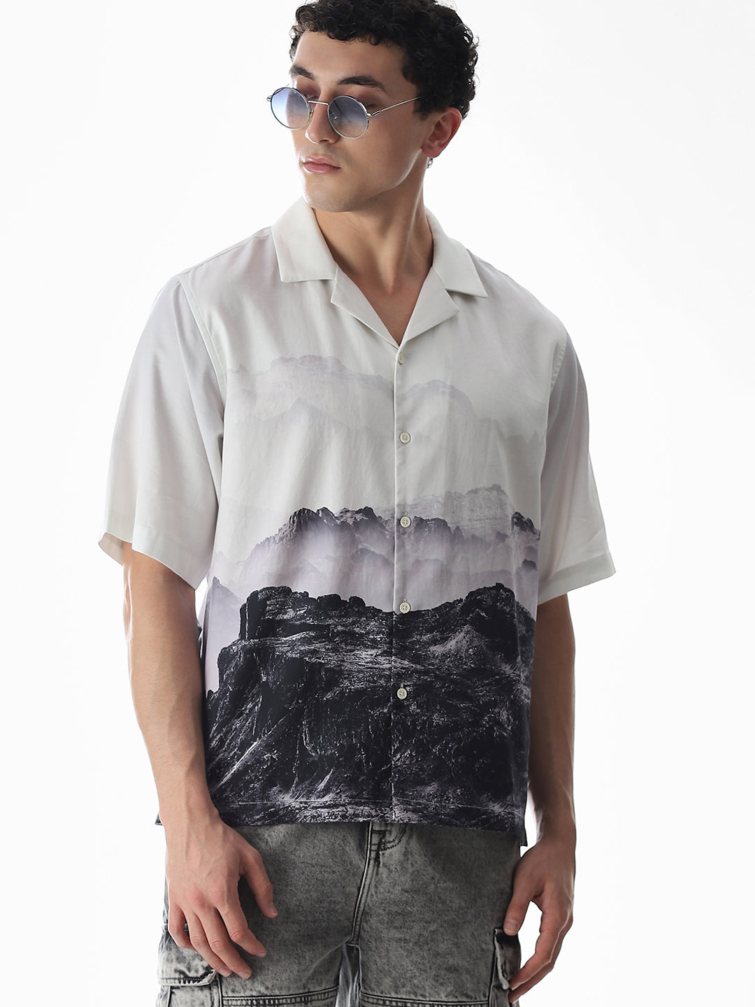 Mountain Print Cotton Shirt - S
