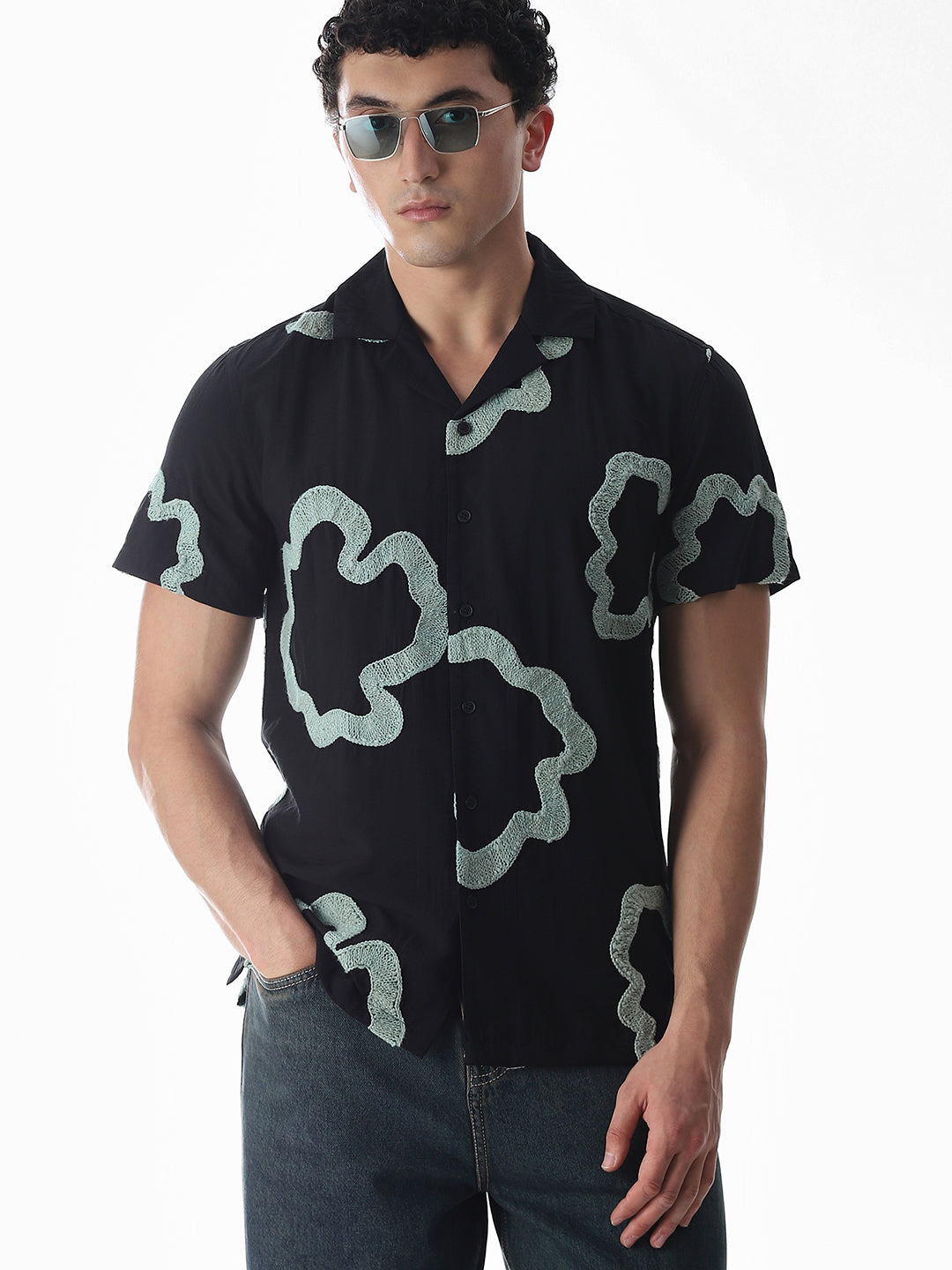 Black Embroidered Comfort Fit Shirt