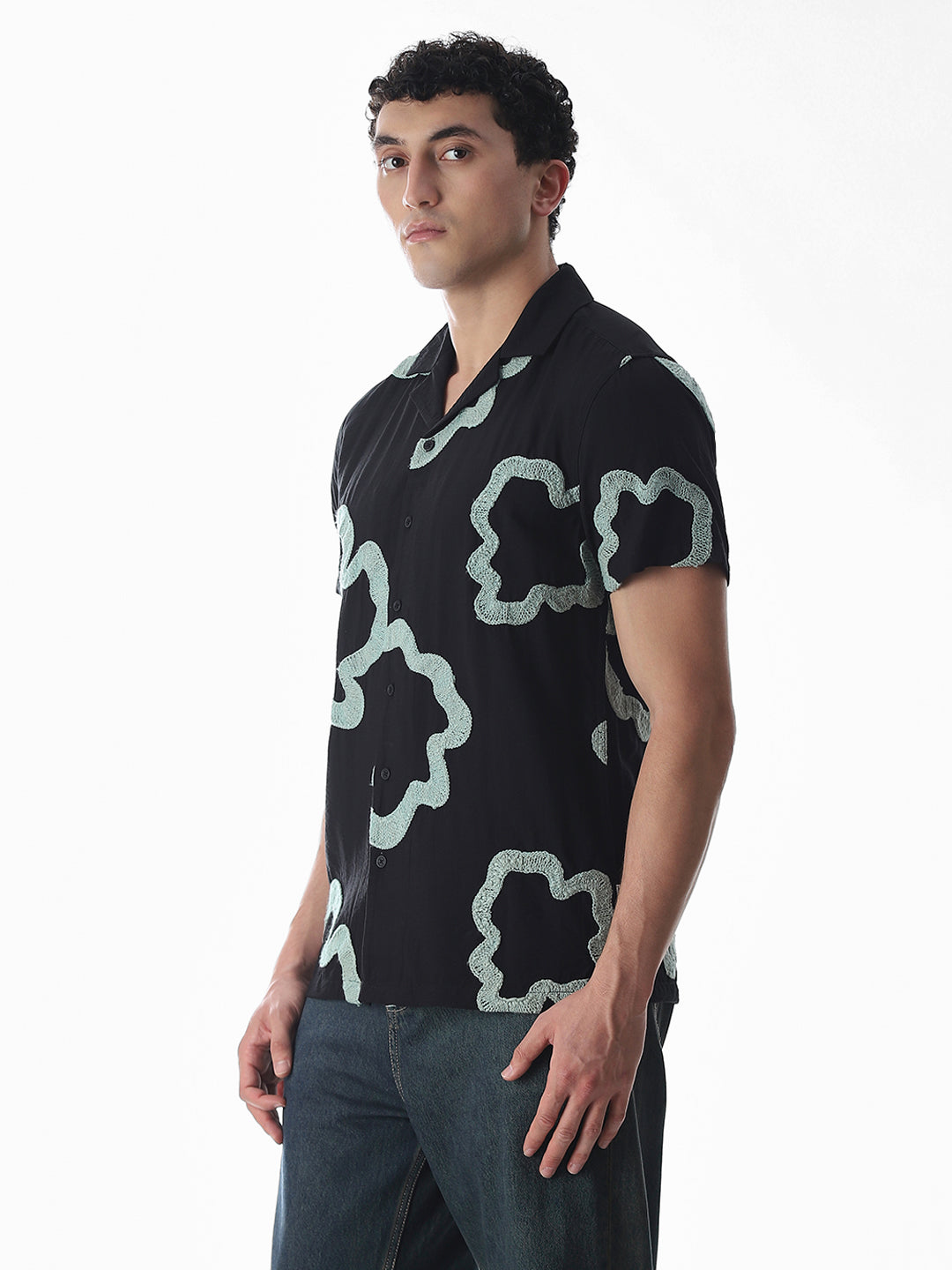 Black Embroidered Comfort Fit Shirt
