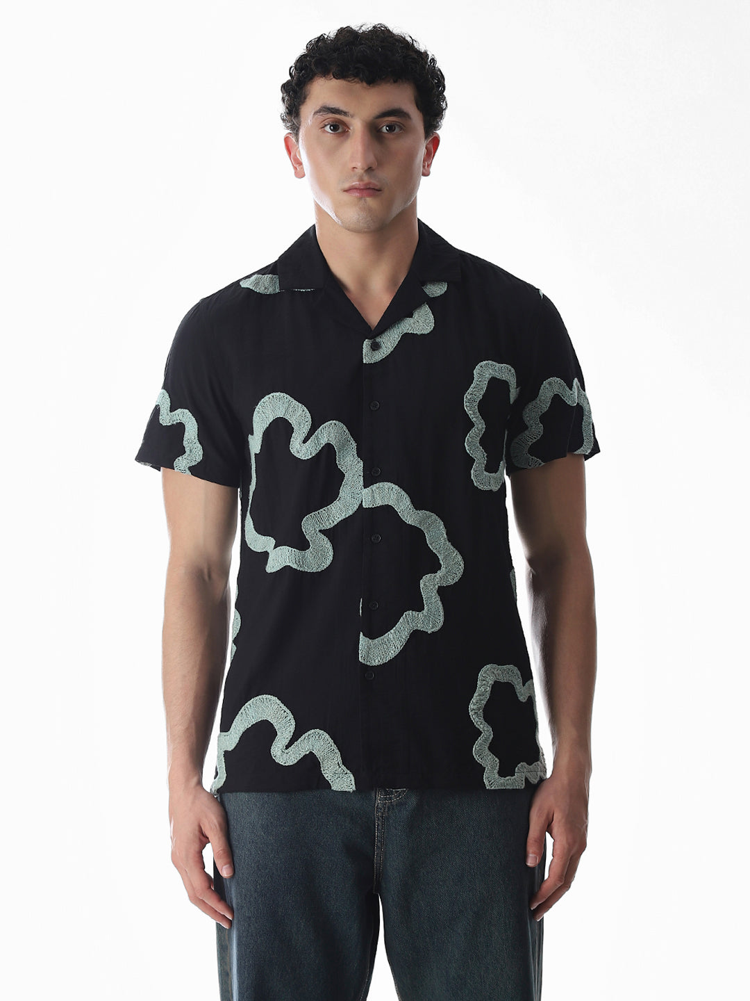 Black Embroidered Comfort Fit Shirt