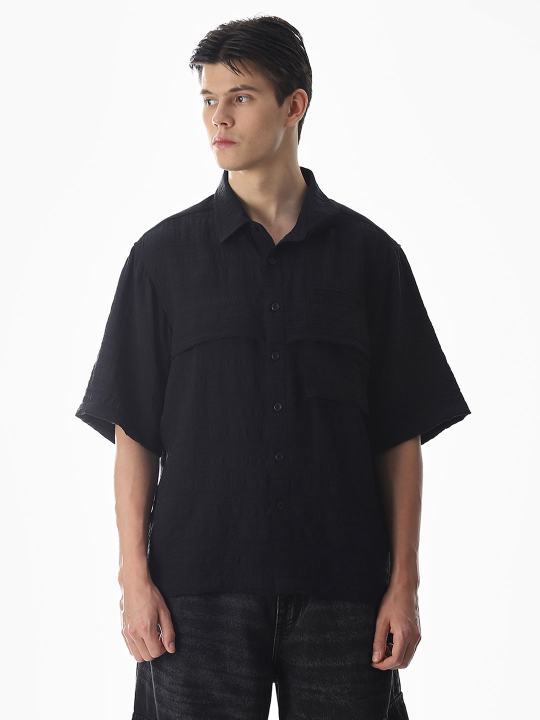 Black Dobby Oversized Shirt