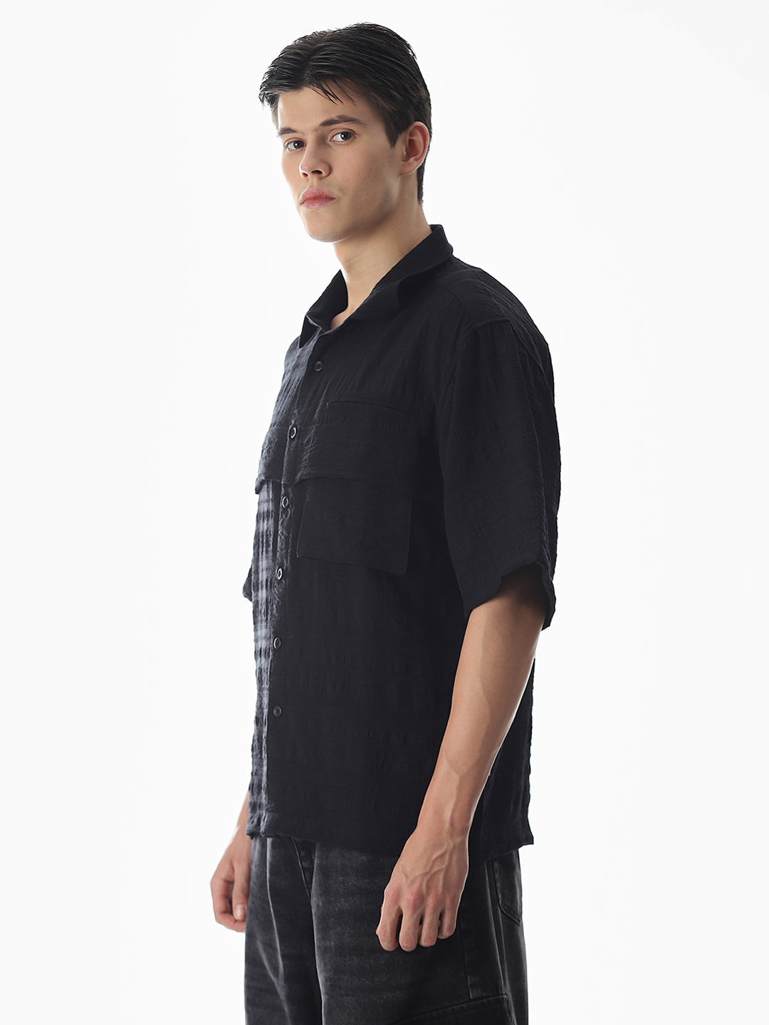 Black Dobby Oversized Shirt