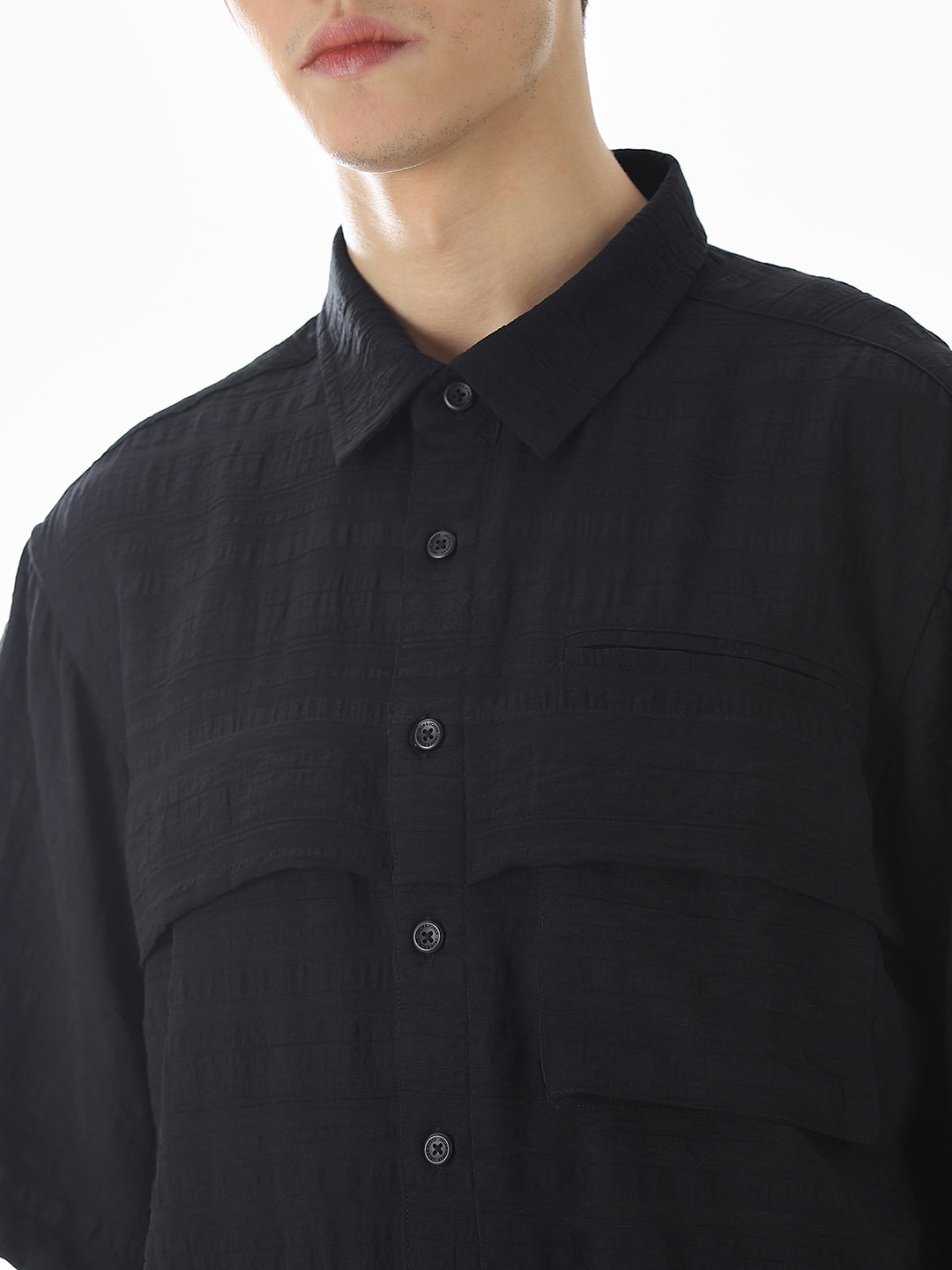 Black Dobby Oversized Shirt