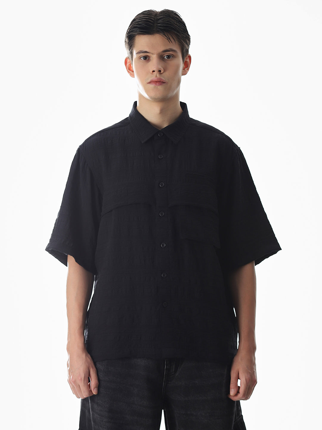 Black Dobby Oversized Shirt