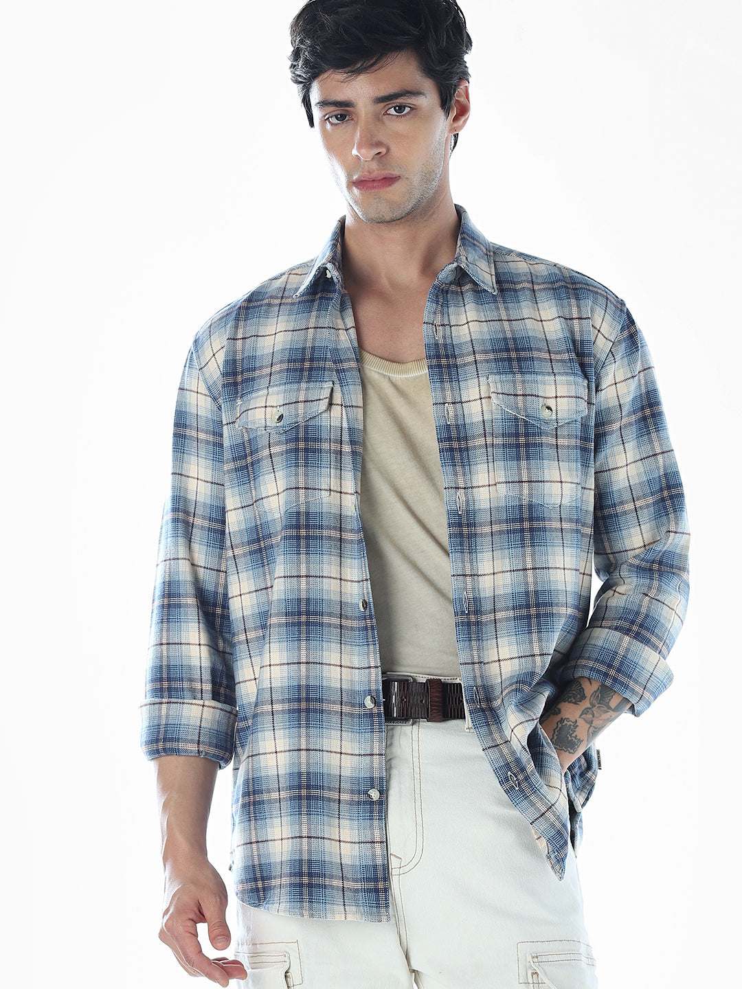 Check Cotton Oversized Shirt - XXL