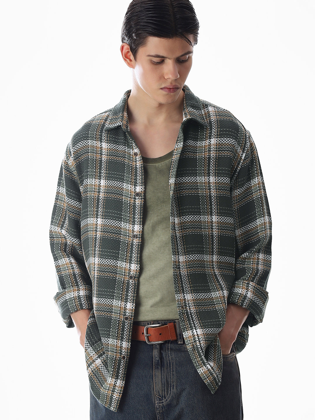 Dark Green Check Cotton Shirt - S