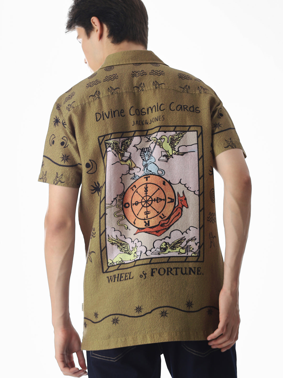 Dull Yellow Graphic Print Comfort Fit Shirt - S