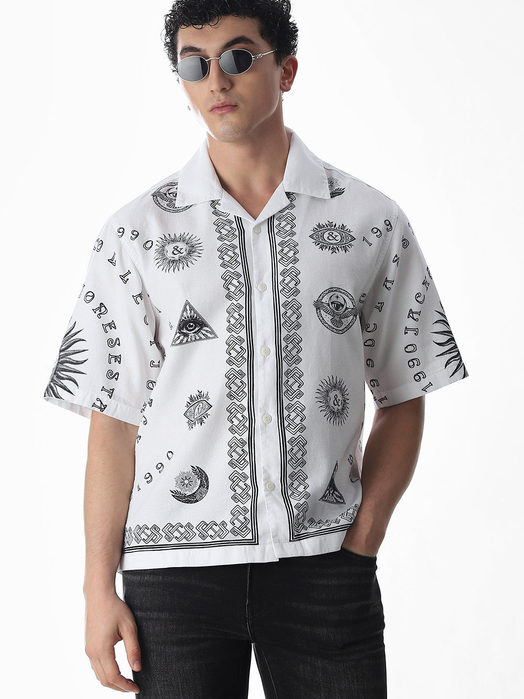 Printed Cotton Oversized Shirt - S