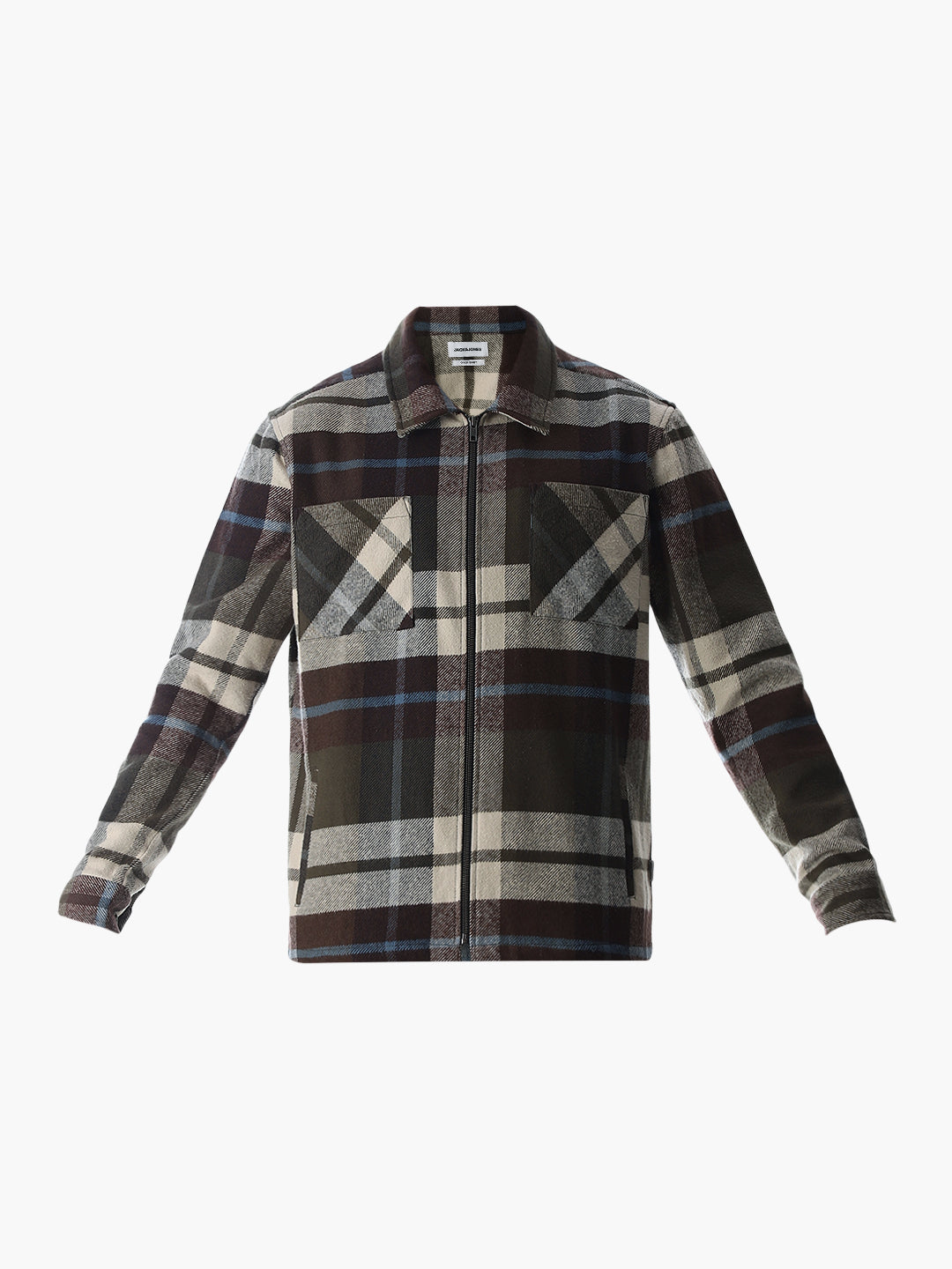 Check Zip-Up Oversized Shirt