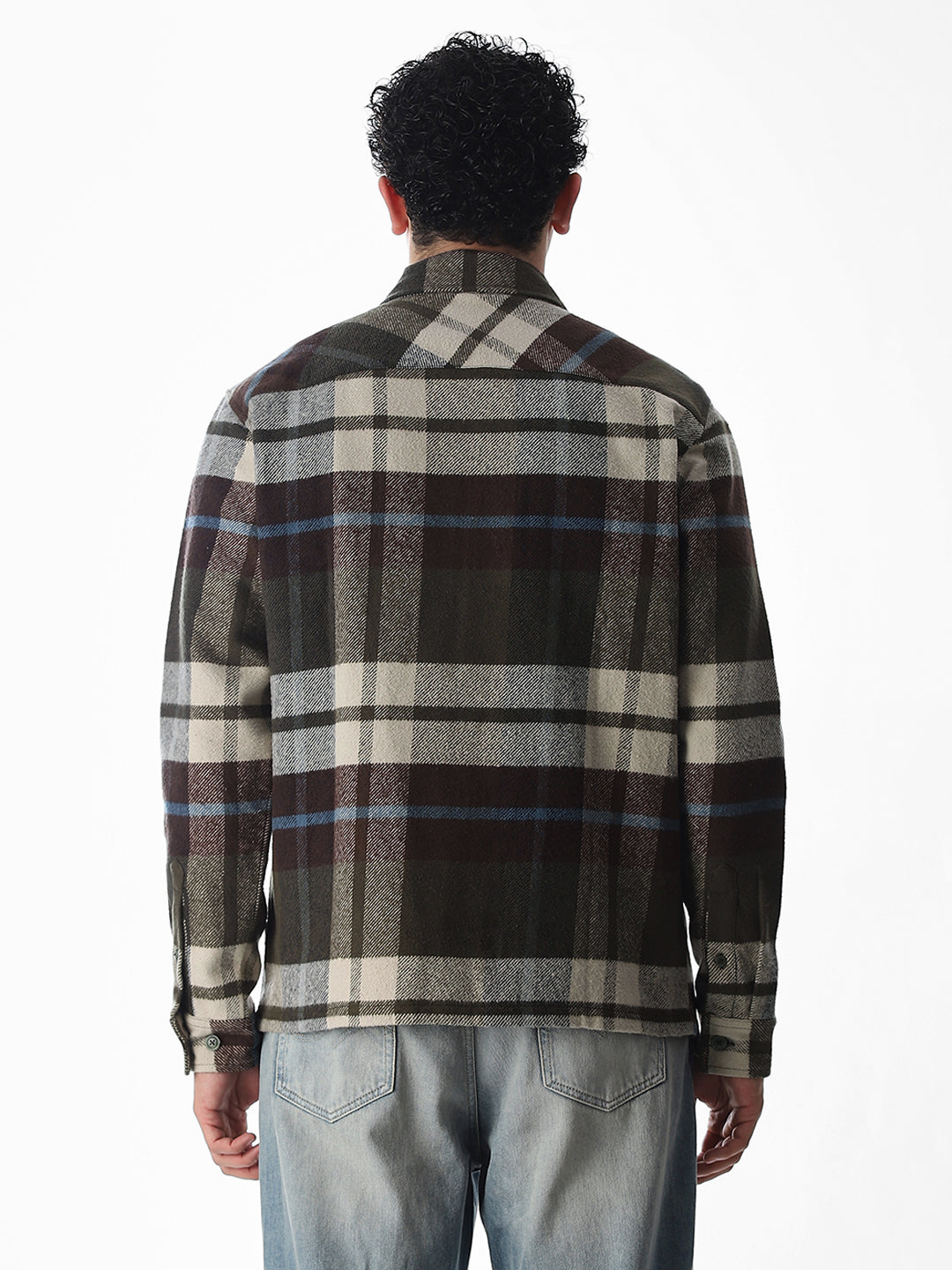 Check Zip-Up Oversized Shirt