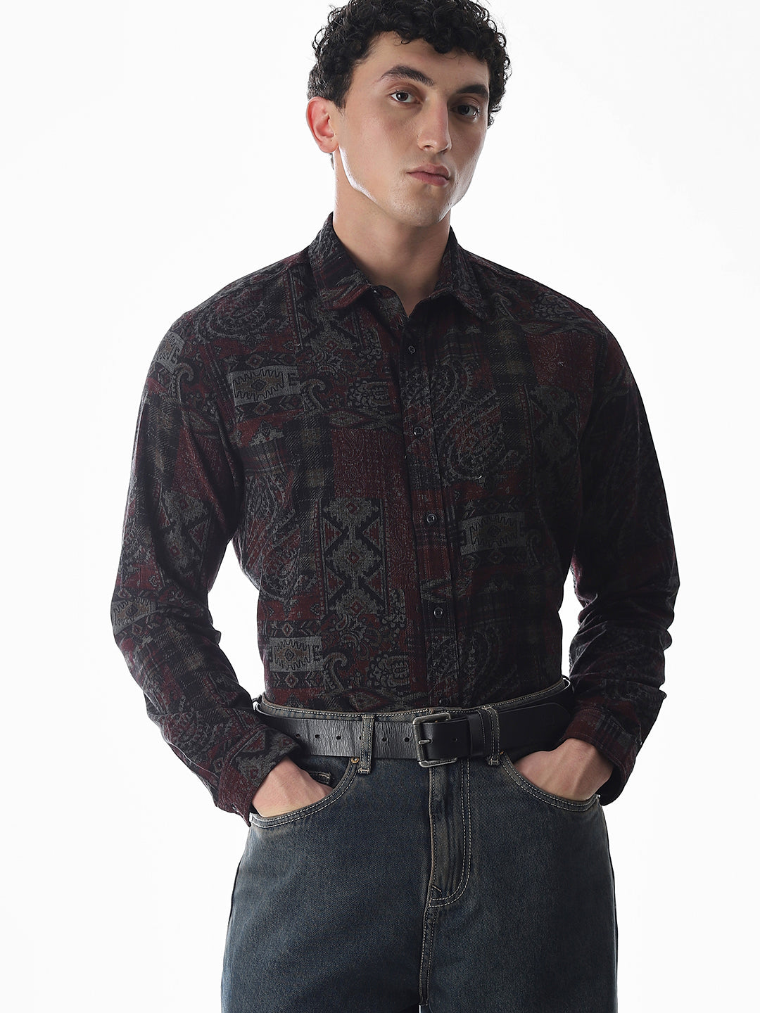 Maroon Printed Shirt - XL
