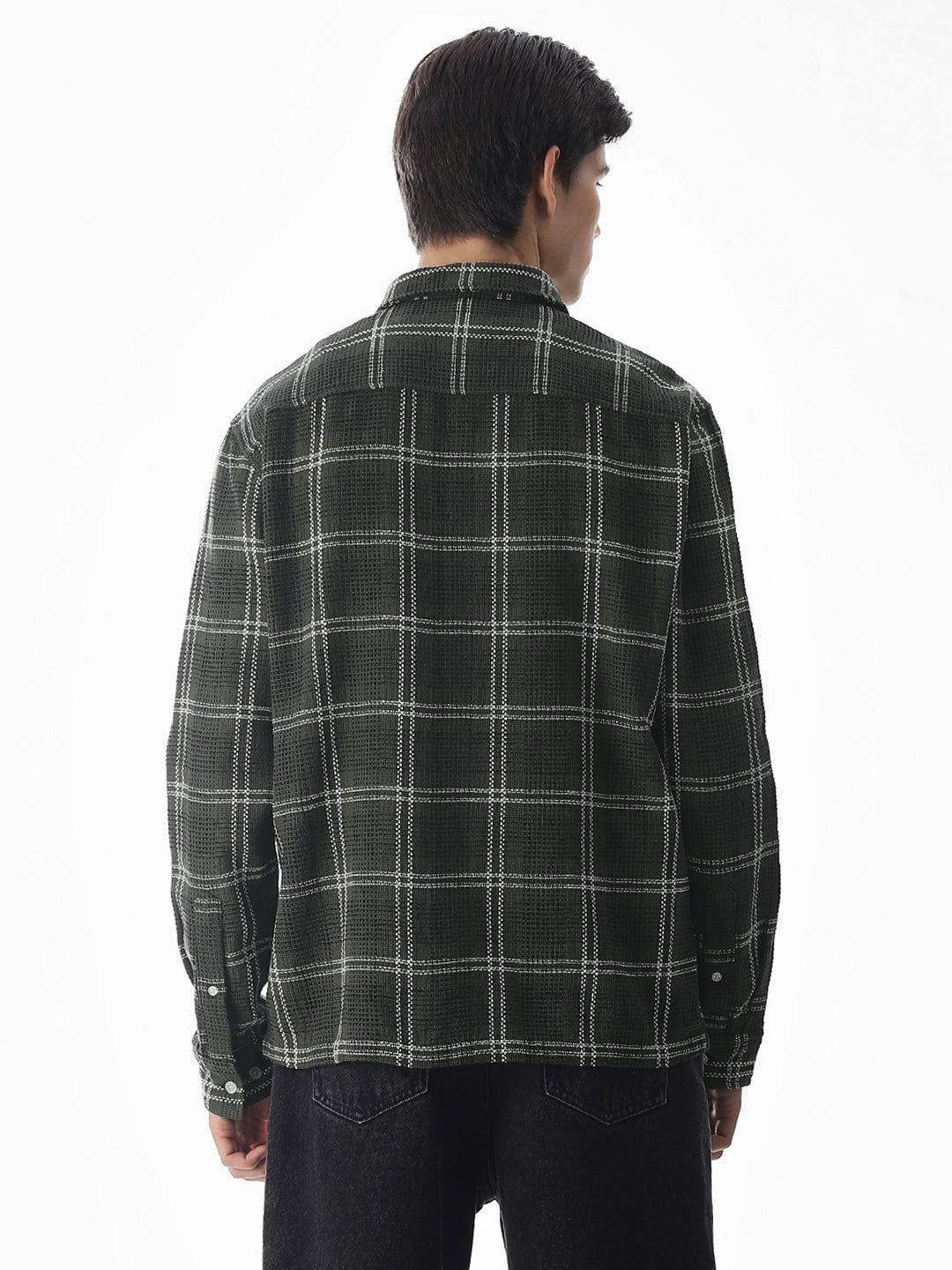 Buy Dark Green Check Cotton Overshirt for Mens Online at