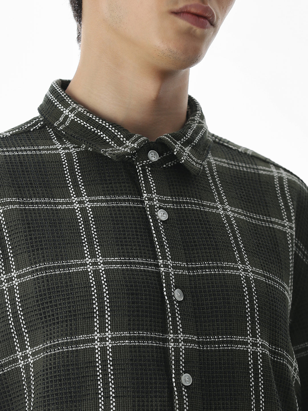 Dark Green Check Cotton Overshirt