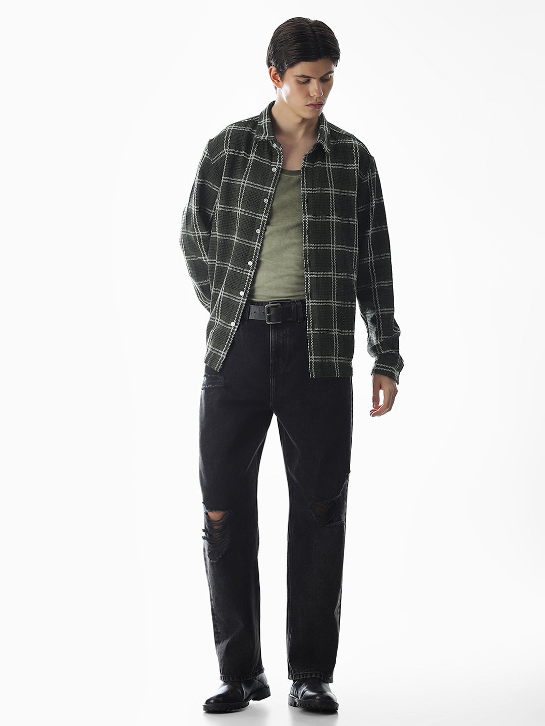 Dark Green Check Cotton Overshirt