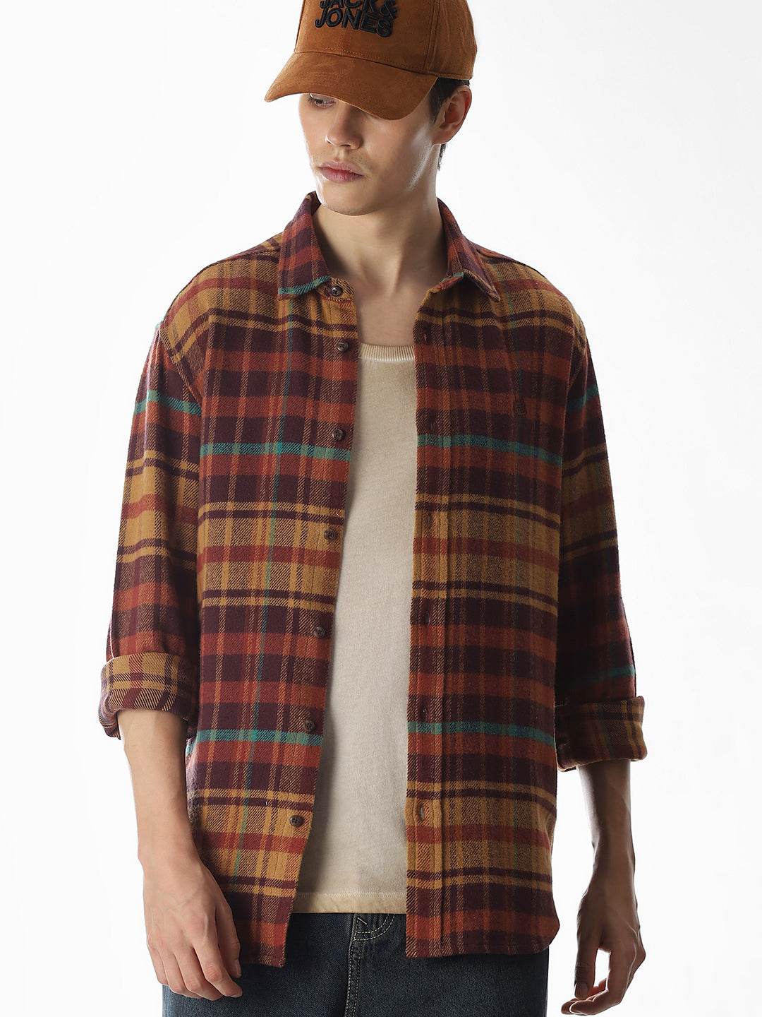 Red Check Cotton Shirt - M
